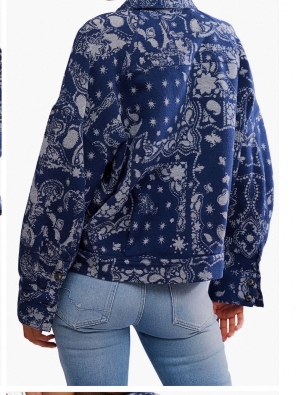 We The Free Bandana Jacquard Shirt Jacket in Indigo Blue Sz M NWT $198R - Picture 3 of 11